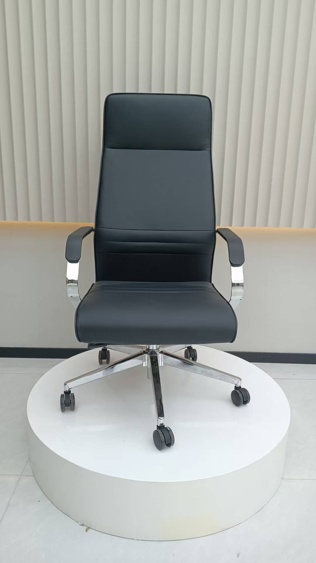 Modern minimalist style black leather office chair description