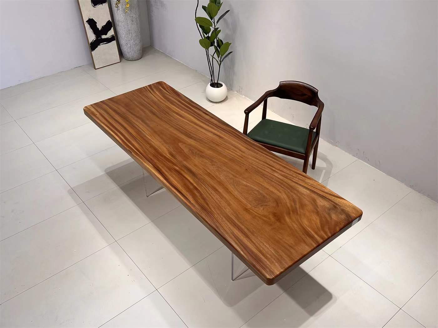 Modern Wooden Table with Acrylic Legs in Minimalist Setting
